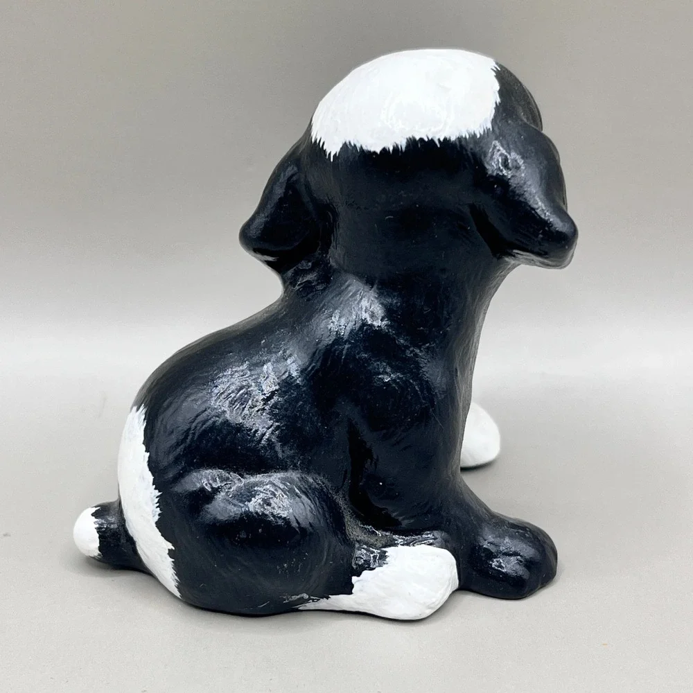 Vtg Ceramic Black & White Dog Figurine Hand Painted Pet‎ Lover 2.5
